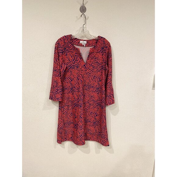 Jude Connally Dress Womens Medium Red Blue Zebra Print 3/4 Sleeve Tunic USA - Picture 1 of 4